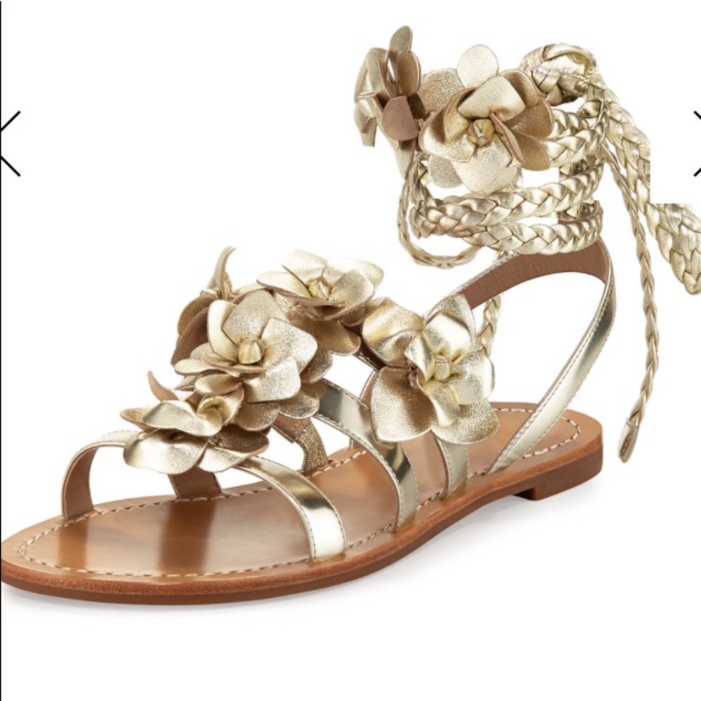 Tory Burch blossom gladiator gold floral flats